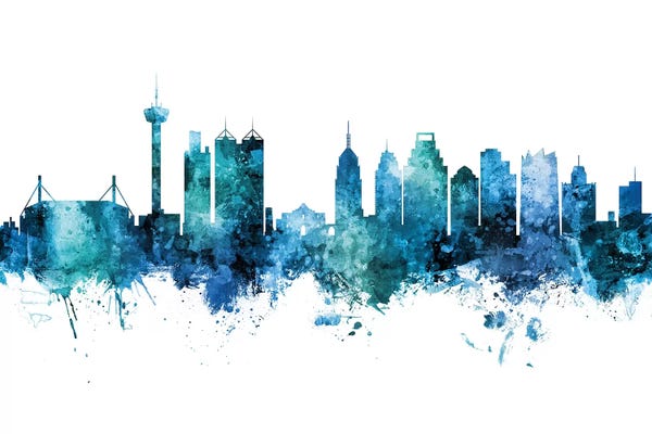 San Antonio: San Antonio Texas Skyline Blue Teal II by Michael Tompsett