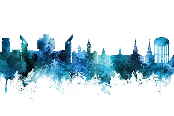 Alabama: Auburn Alabama Skyline Blue Teal by Michael Tompsett