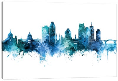 Saint Paul Minnesota Skyline Blue Teal Canvas Art Print
