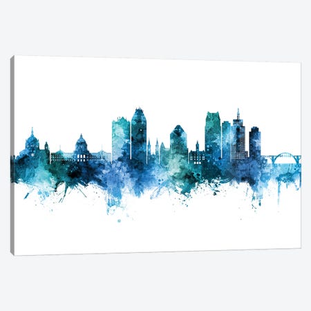 Saint Paul Minnesota Skyline Blue Teal Canvas Print #MTO2668} by Michael Tompsett Canvas Artwork