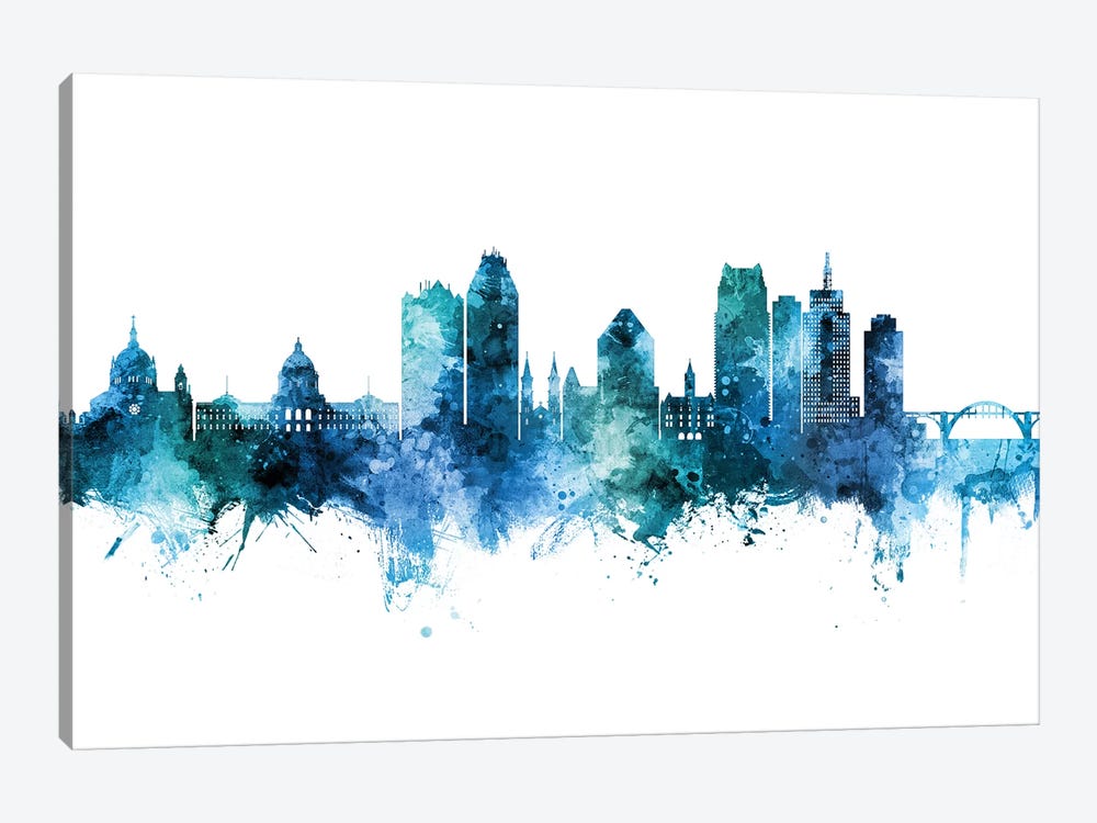 Saint Paul Minnesota Skyline Blue Teal by Michael Tompsett 1-piece Canvas Print
