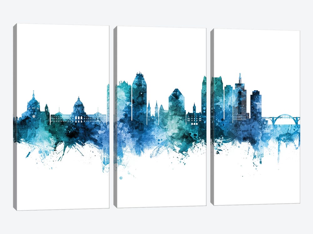 Saint Paul Minnesota Skyline Blue Teal by Michael Tompsett 3-piece Canvas Print