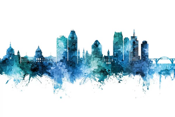 Michael Tompsett: Saint Paul Minnesota Skyline Blue Teal by Michael Tompsett