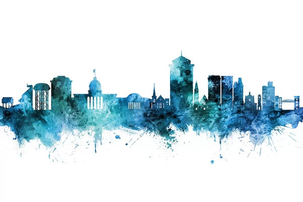 Alabama: Montgomery Alabama Skyline Blue Teal by Michael Tompsett