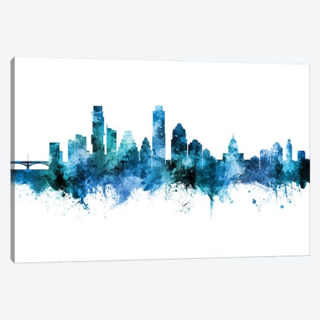 Austin Texas Skyline Blue Teal II Canvas Print #MTO2670} by Michael Tompsett Art Print