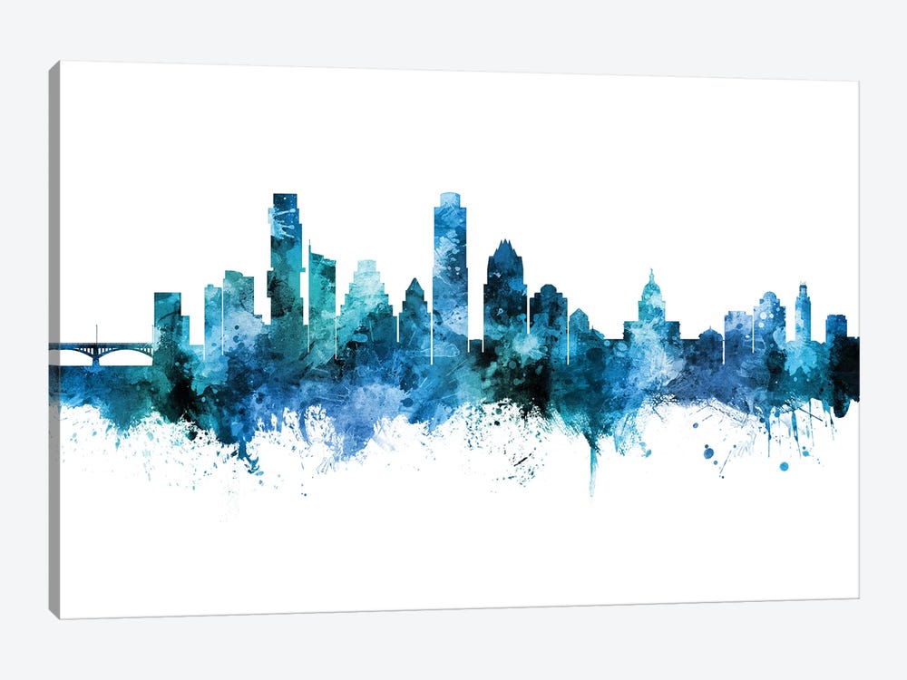 Austin Texas Skyline Blue Teal II by Michael Tompsett 1-piece Canvas Wall Art