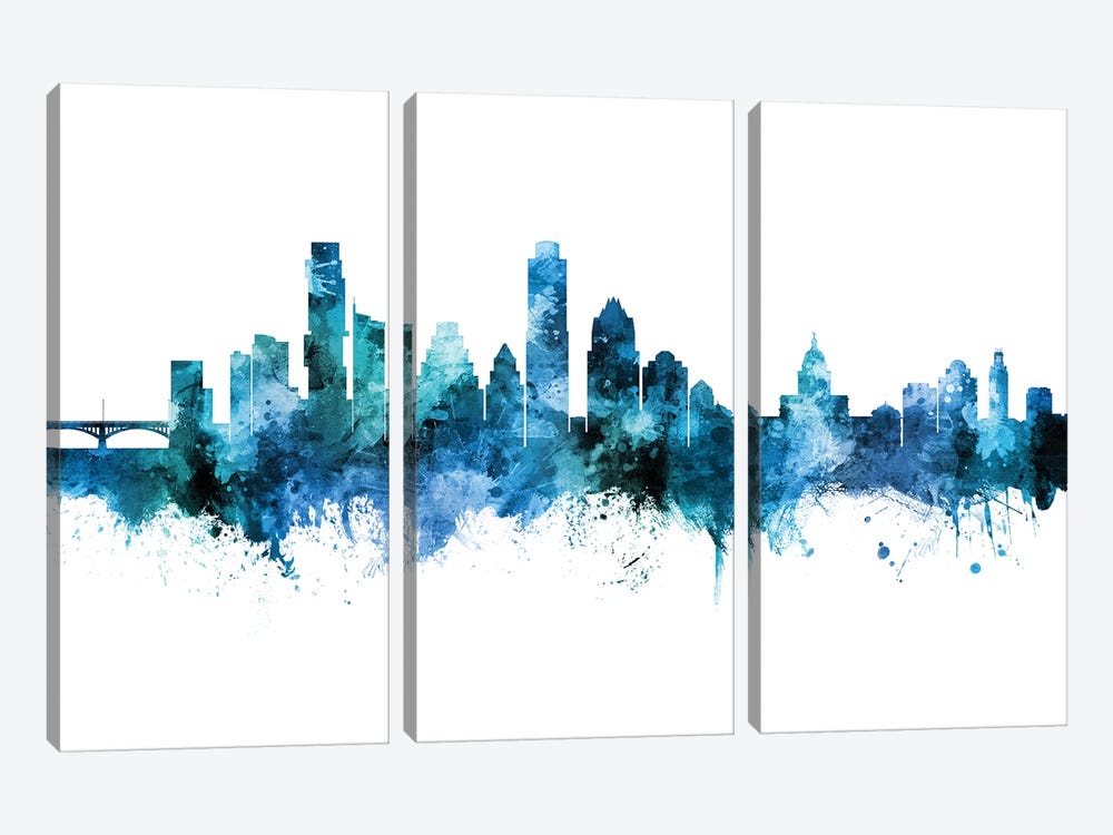 Austin Texas Skyline Blue Teal II by Michael Tompsett 3-piece Canvas Art