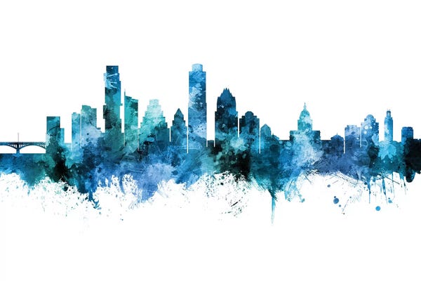 Michael Tompsett: Austin Texas Skyline Blue Teal II by Michael Tompsett