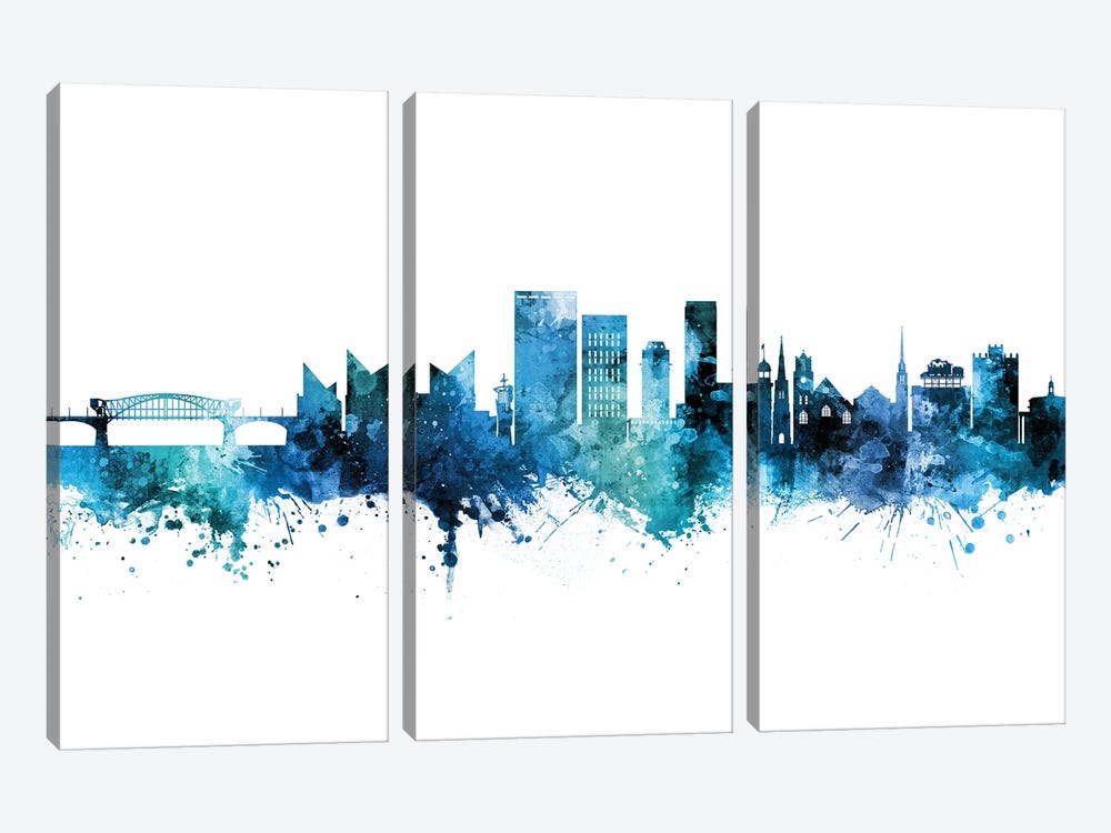 Chattanooga Tennessee Skyline Blue Teal by Michael Tompsett 3-piece Canvas Print