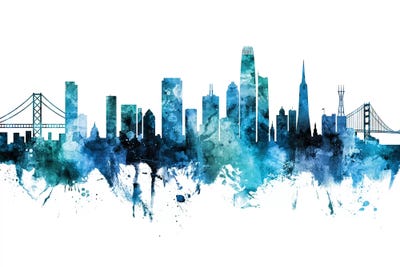 San Francisco Skyline Blue Teal Iii by Michael Tompsett framed wall art