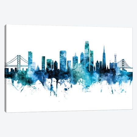 San Francisco Skyline Blue Teal Iii Canvas Print #MTO2672} by Michael Tompsett Canvas Art Print