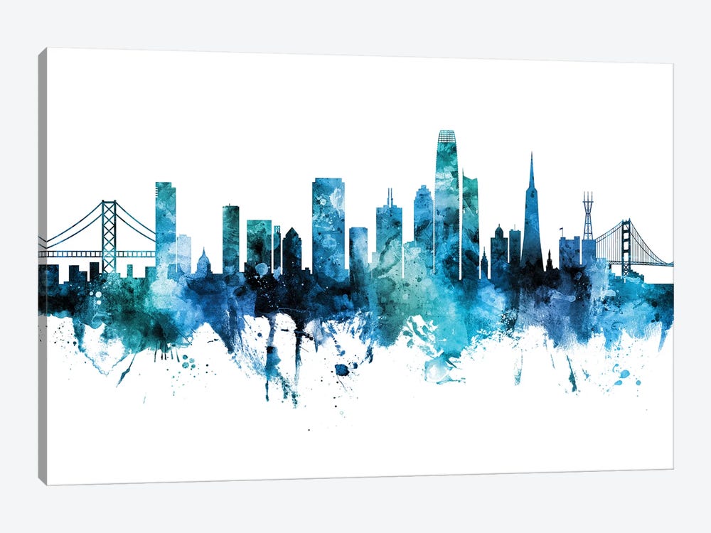 San Francisco Skyline Blue Teal Iii by Michael Tompsett 1-piece Canvas Wall Art