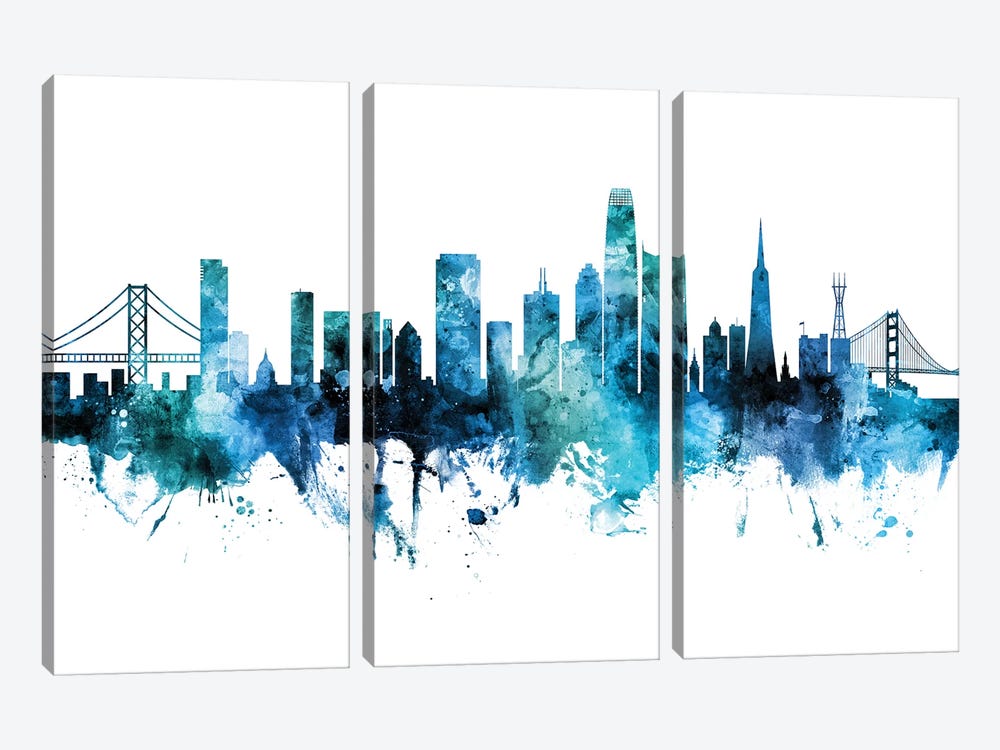 San Francisco Skyline Blue Teal Iii by Michael Tompsett 3-piece Canvas Artwork