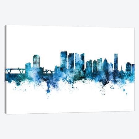 Fort Lauderdale Skyline Blue Teal Canvas Print #MTO2673} by Michael Tompsett Canvas Art Print