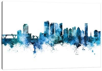 Fort Lauderdale Skyline Blue Teal Canvas Art Print