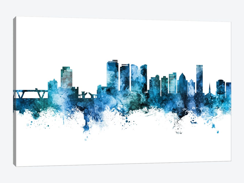 Fort Lauderdale Skyline Blue Teal by Michael Tompsett 1-piece Art Print