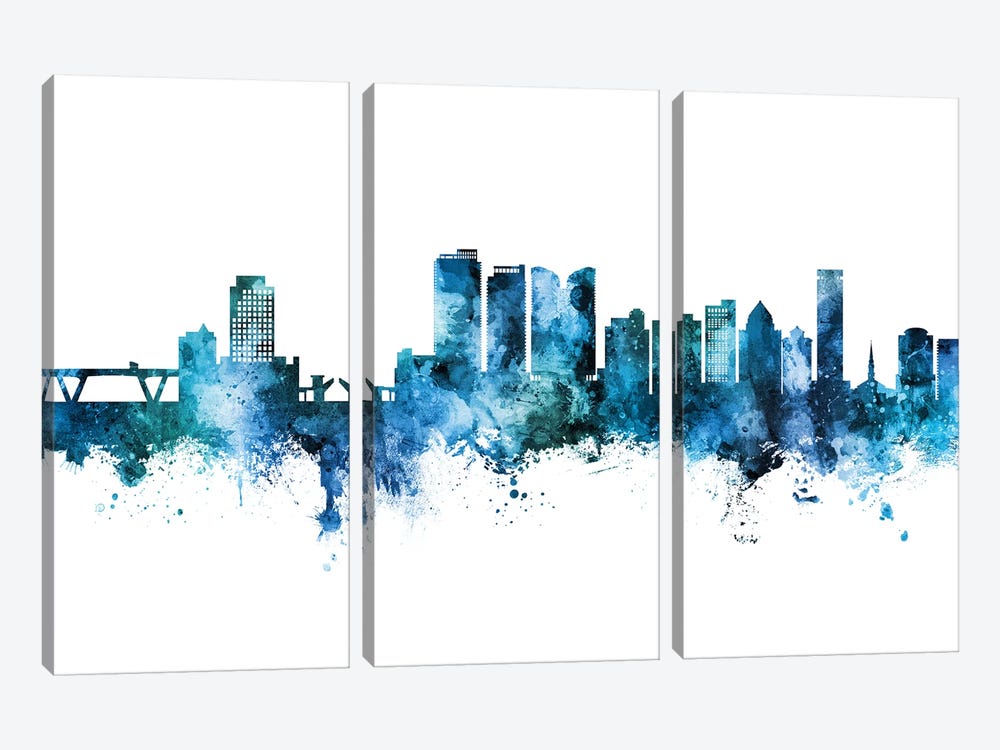 Fort Lauderdale Skyline Blue Teal by Michael Tompsett 3-piece Art Print
