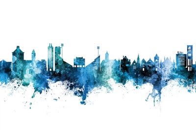 Lawrence Kansas Skyline Blue Teal by Michael Tompsett art print