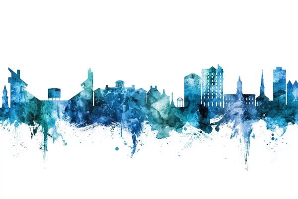 Georgia: Athens Georgia Skyline Blue Teal by Michael Tompsett