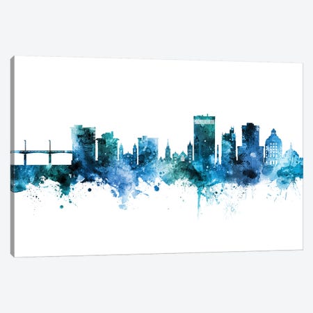 Asheville Skyline Blue Teal Canvas Print #MTO2676} by Michael Tompsett Canvas Artwork
