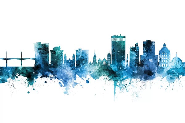 North Carolina: Asheville Skyline Blue Teal by Michael Tompsett