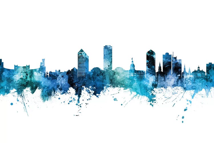 Tallahassee Florida Skyline Blue Teal by Michael Tompsett wall art