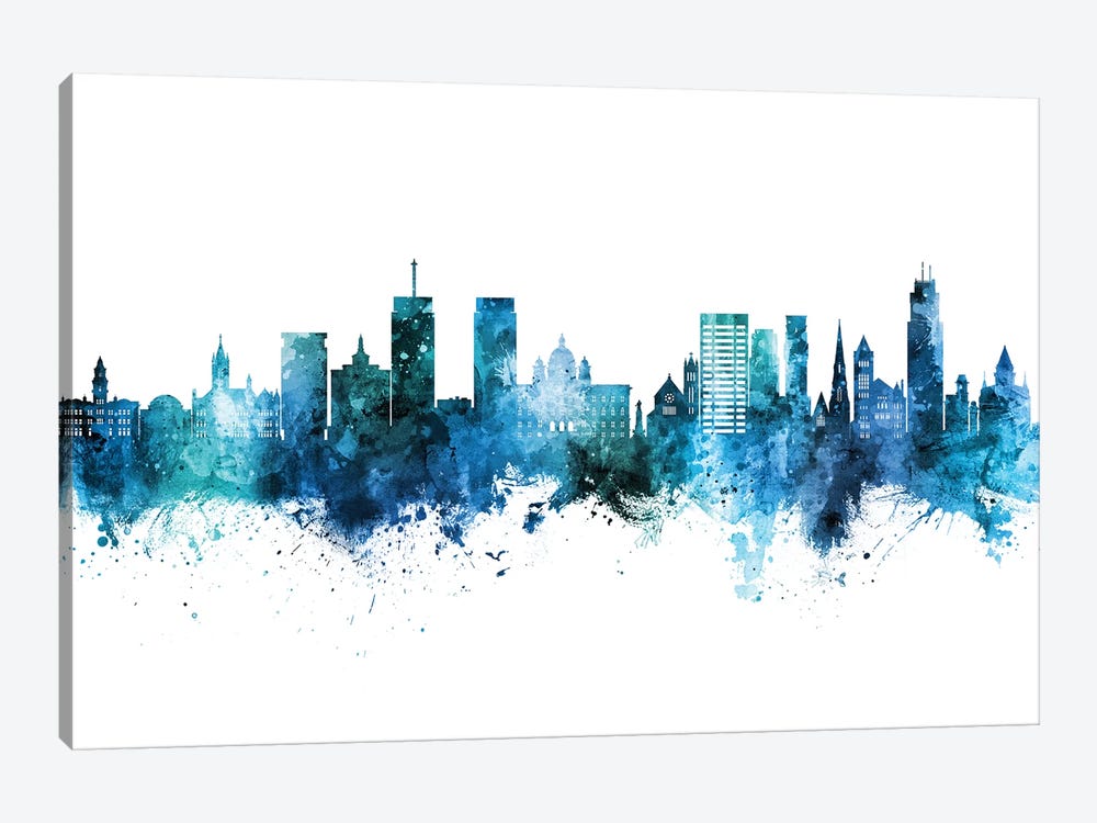 Syracuse New York Skyline Blue Teal by Michael Tompsett 1-piece Canvas Art