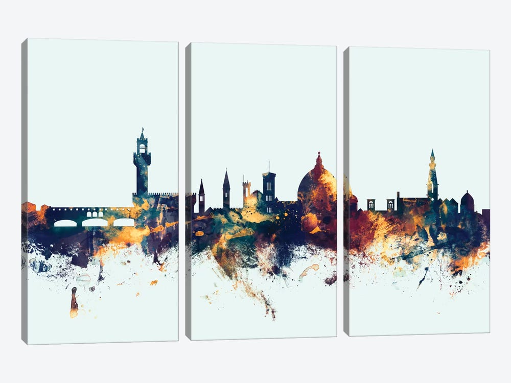 Florence, Italy On Blue by Michael Tompsett 3-piece Canvas Art Print