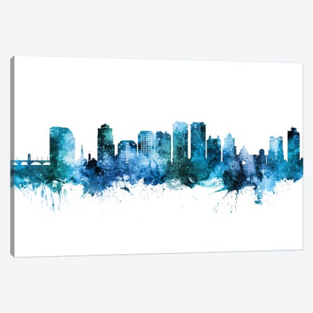 West Palm Beach Skyline Blue Teal Canvas Print #MTO2680} by Michael Tompsett Canvas Artwork