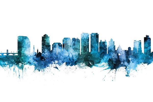 Florida: West Palm Beach Skyline Blue Teal by Michael Tompsett