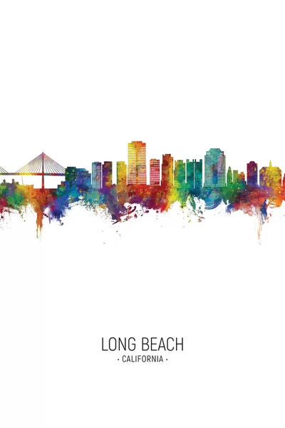Long Beach California Skyline Portrait by Michael Tompsett framed canvas print