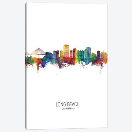 Long Beach California Skyline Portrait Canvas Print #MTO2681} by Michael Tompsett Canvas Art