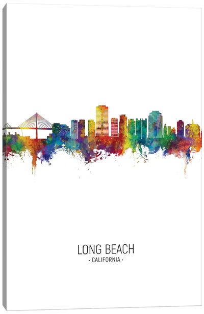 Long Beach California Skyline Portrait Canvas Art Print