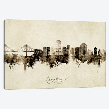 Long Beach California Skyline Vintage Canvas Print #MTO2682} by Michael Tompsett Canvas Wall Art