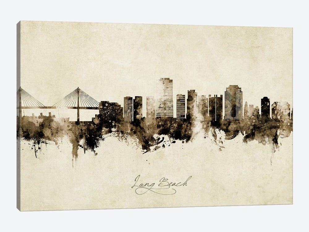 Long Beach California Skyline Vintage by Michael Tompsett 1-piece Canvas Print