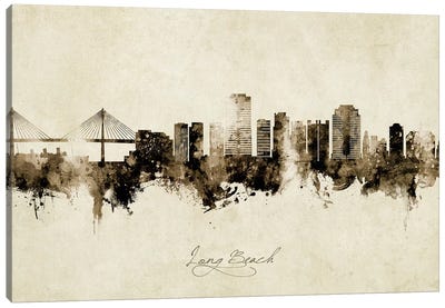 Long Beach California Skyline Vintage Canvas Art Print
