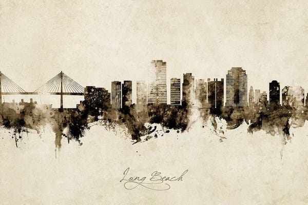 Long Beach California Skyline Vintage