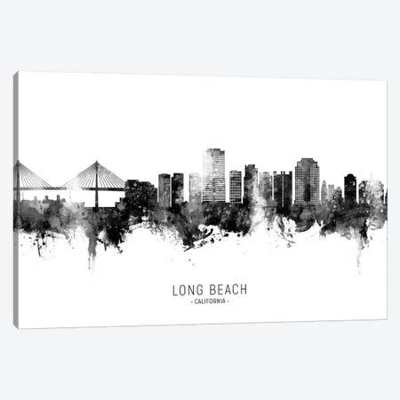 Long Beach California Skyline Name Bw Canvas Print #MTO2683} by Michael Tompsett Canvas Art