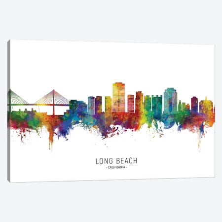 Long Beach California Skyline City Name Canvas Print #MTO2684} by Michael Tompsett Art Print