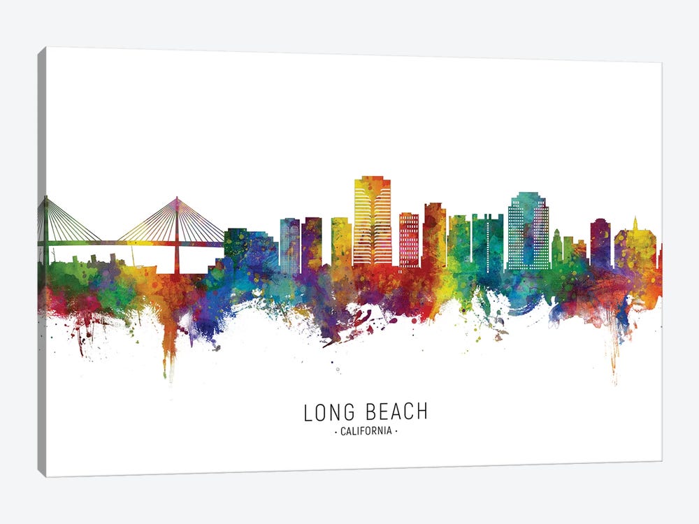Long Beach California Skyline City Name by Michael Tompsett 1-piece Art Print