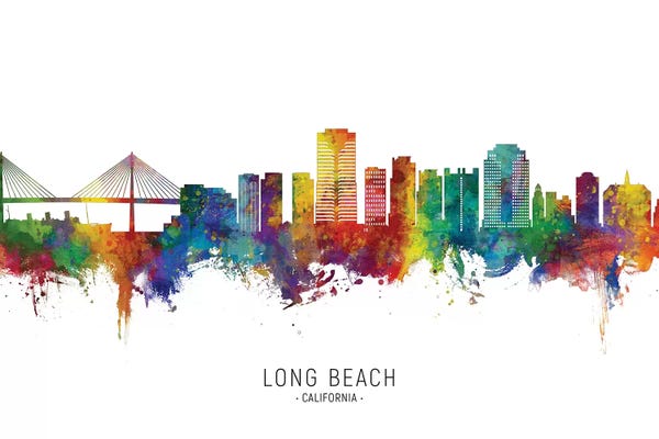 Michael Tompsett: Long Beach California Skyline City Name by Michael Tompsett