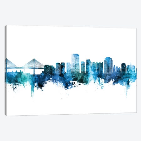 Long Beach California Skyline Blue Teal Canvas Print #MTO2685} by Michael Tompsett Art Print