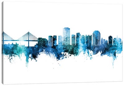 Long Beach California Skyline Blue Teal Canvas Art Print