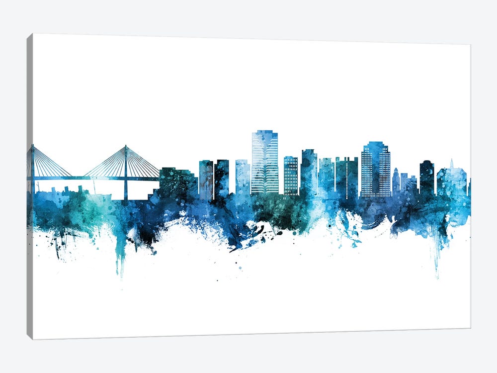 Long Beach California Skyline Blue Teal 1-piece Canvas Wall Art