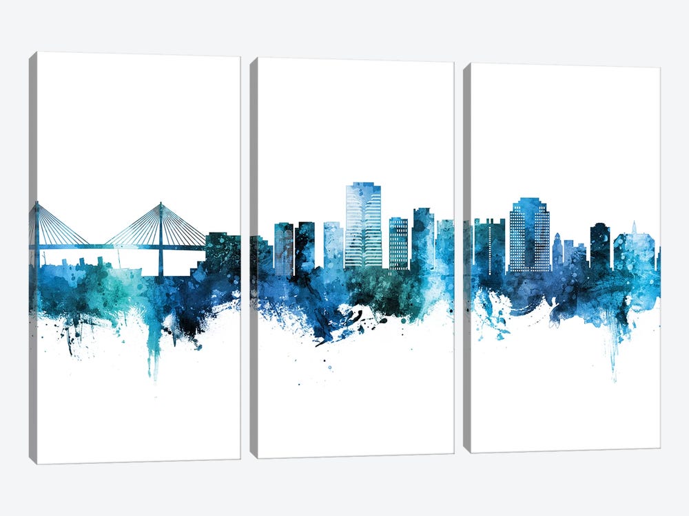 Long Beach California Skyline Blue Teal by Michael Tompsett 3-piece Canvas Art