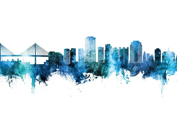 Long Beach: Long Beach California Skyline Blue Teal by Michael Tompsett