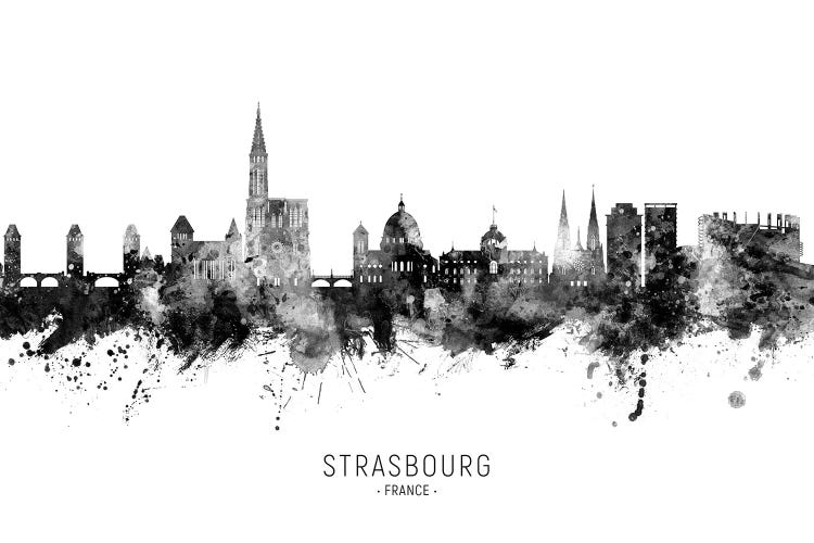 Strasbourg France Skyline Name Bw