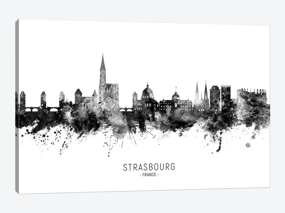 Strasbourg France Skyline Name Bw by Michael Tompsett 1-piece Canvas Print