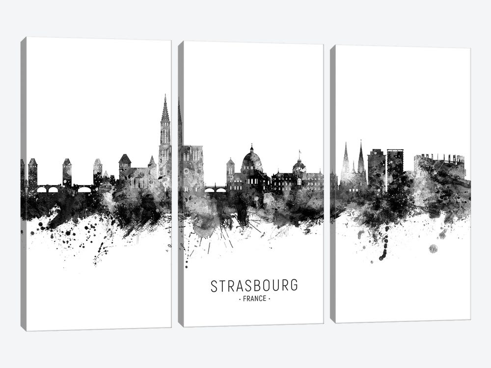 Strasbourg France Skyline Name Bw by Michael Tompsett 3-piece Canvas Print