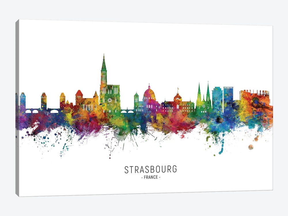 Strasbourg France Skyline City Name by Michael Tompsett 1-piece Canvas Art